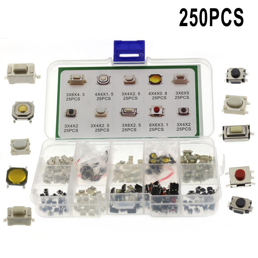 250PCS Tactile Push Button Switch Momentary Tact For SMD 10Value Kit
