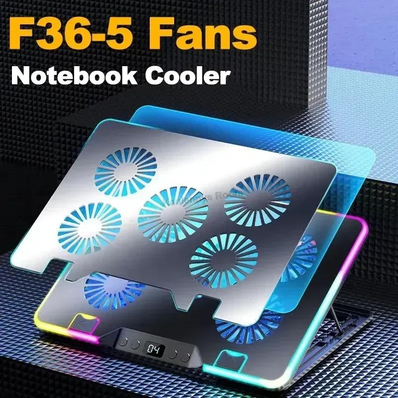 F36 Gaming Laptop Cooling Pad W/ 5 Fan Dual USB LED Screen Laptop Notebook Cooler Stand for 11-17.3'' 7 Angle Adjustable Bracket