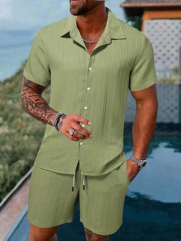 2023 Men's Casual Summer Beach Shirt & Shorts Set - European & American Style