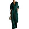 2026 Damen Deep V-Ausschnitt Taillengebunden Weiter Bein Jumpsuit Set