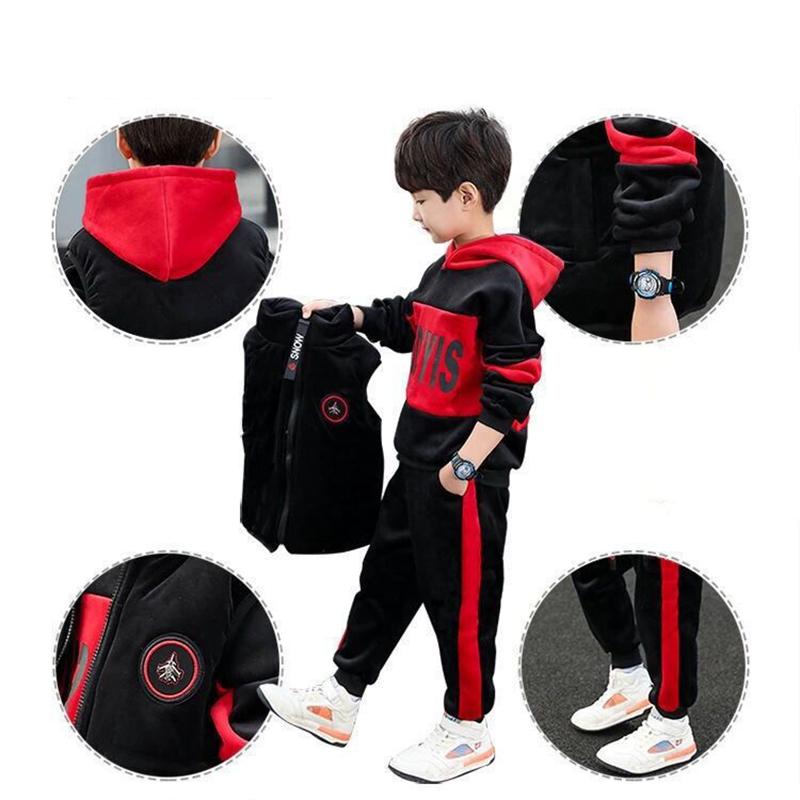 Fleece Verdickter Jungen Anzug Set Trendiges Herbst Winter Outfit Kinder