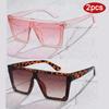 2pcs New Oversized Square Sunglasses Women Vintage Flattop One Piece Sun Glasses Fashion Gradient Shades For Female
