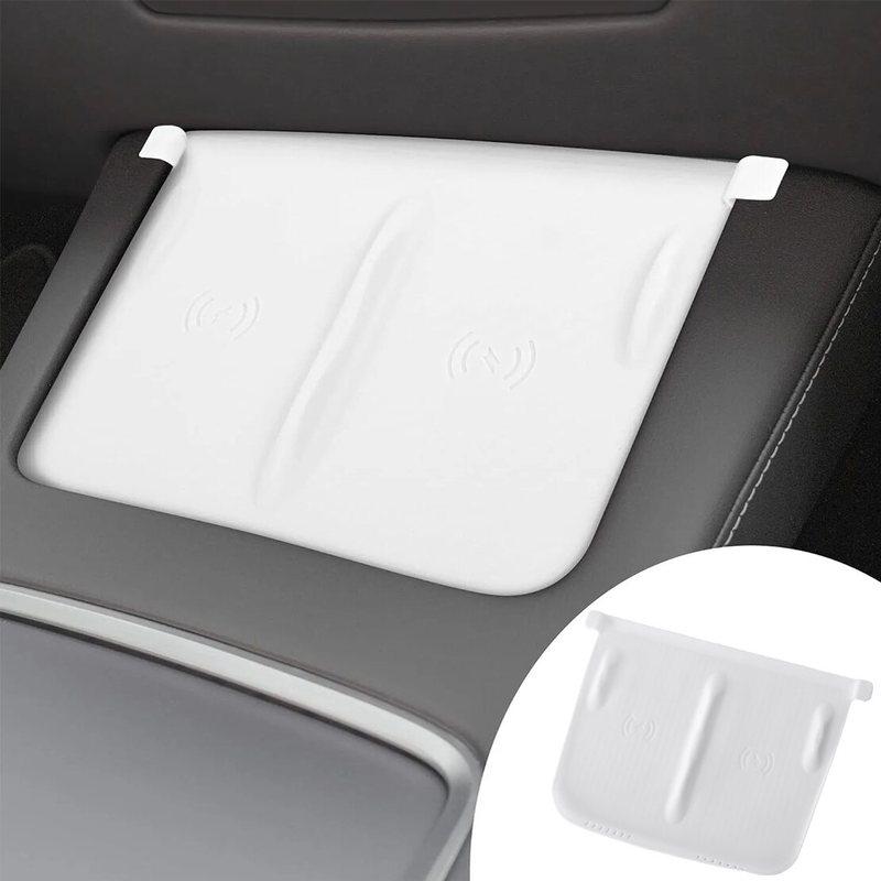 Car Center Console Wireless Charging Silicone Pad Mat Cover Fit for Tesla Model Y 3 2024    White