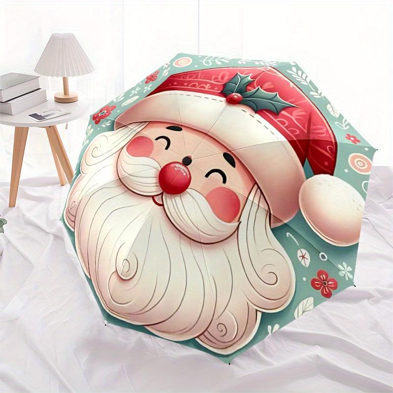 1pc Christmas Santa Automatic Open/Close Exquisite Umbrella - Compact Travel Umbrella, 8-Rib Heavy-Duty Construction, Ideal Gift, Outdoor Ac