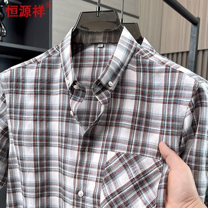 Hengyuanxiang Men s Plaid Short-Sleeve Casual Shirt 39/M