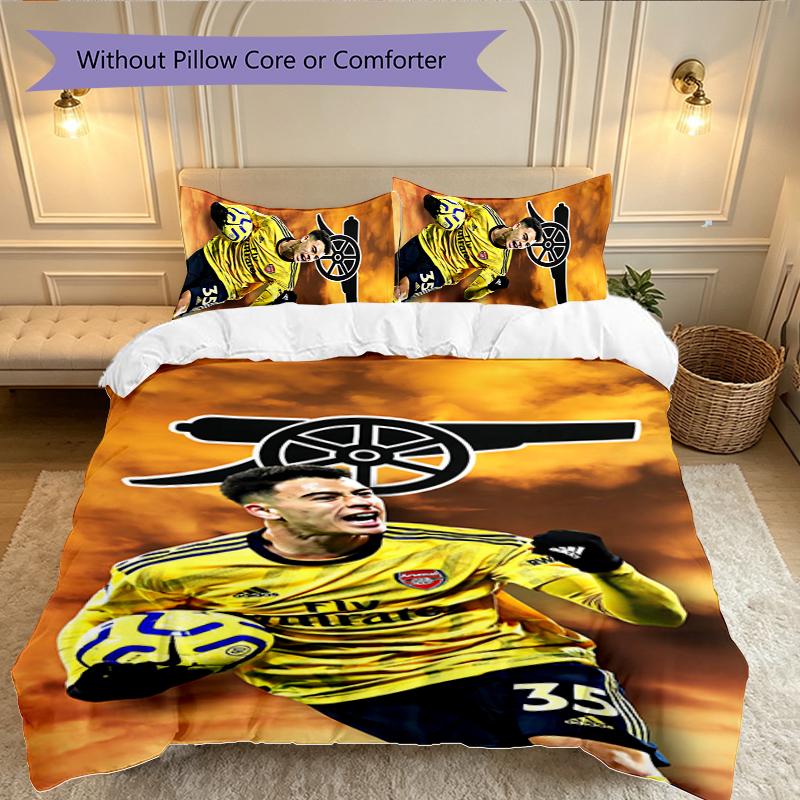 Football Club Duvet Cover Set - 3pcs Polyester Bedding Set with Digital Print, 1 Comforter Cover & 2 Pillow Shams