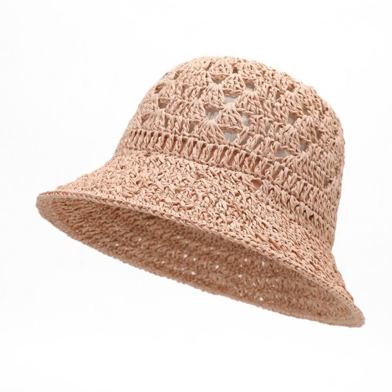 Knitted hollow bucket hat Outdoor portable foldable sunshade basin hat Summer sunscreen woven hat