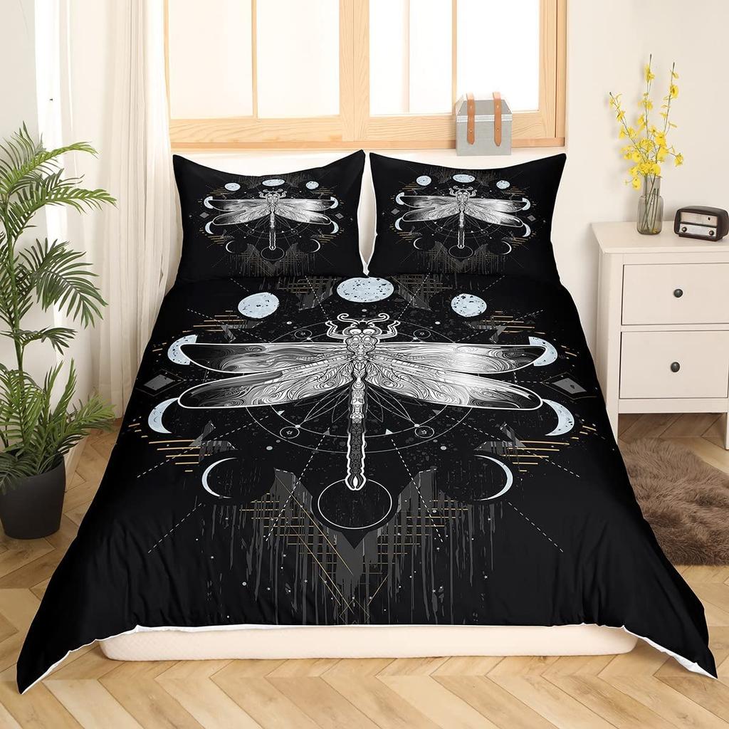 Dragonfly Duvet Cover Set King Queen Full Size Polyester Comforter Cover Watercolour Style For Kids Teens Adults With Pillowcase