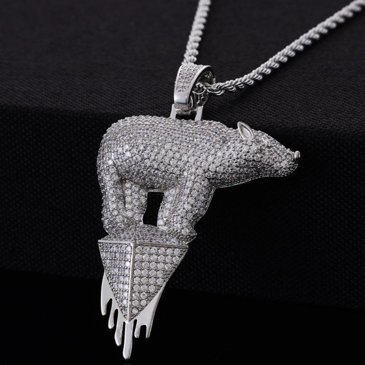 Copper Inlaid Zircon Polar Bear Pendant Fried Dough Twists Chain Necklace Hip Hop Men s Full Diamond Versatile Hip Hop Pendant