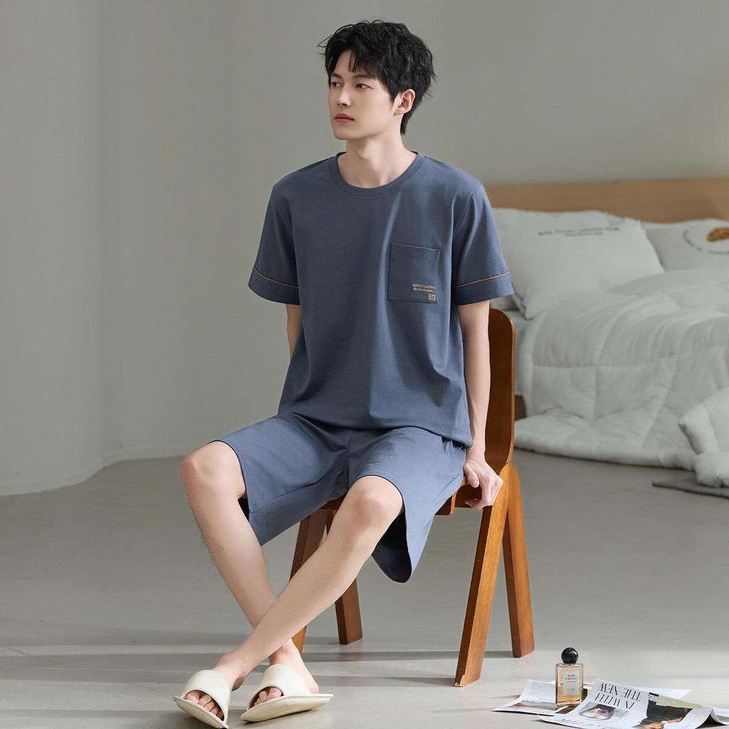 7A Antibacterial Plus Size Cotton Pajamas for Men - Short Sleeve & Shorts, Cooling, Round Neck, Summer Outerwear/Loungewear