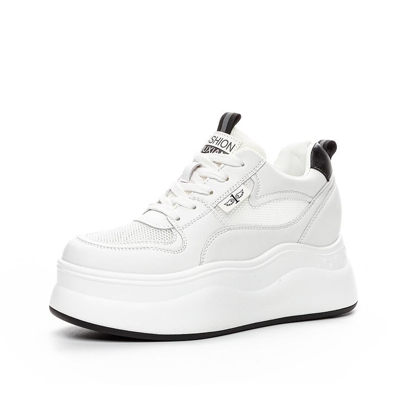 Spring and Autumn Four Seasons Women's Shoes New Wedge Heel Muffin Thick Sole Inner Height Increase Casual Shoes Small White Shoes Fleece