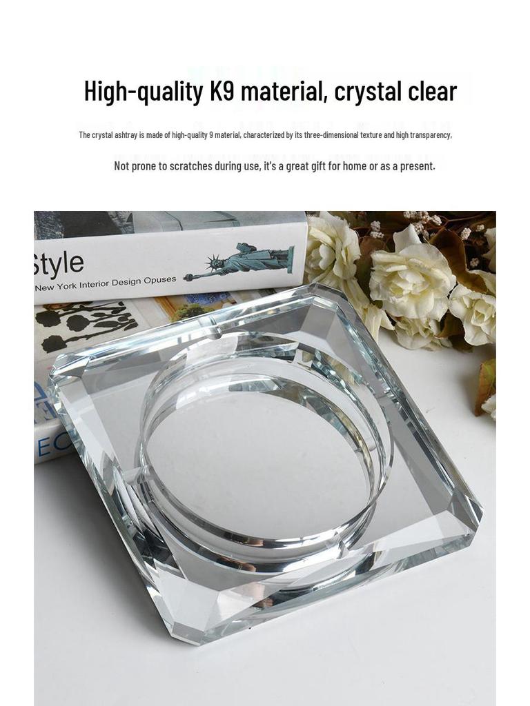 Premium Crystal Ashtray for Home and Office with Custom Logo Engraving - Elegant Gift for Living Rooms, KTV, and Corporate Settings
