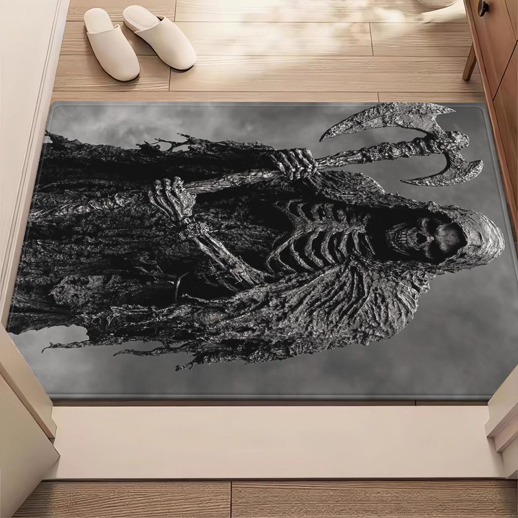 Gothic Grim Reaper Crystal Velvet Rug Dark Halloween Theme Living Room Floor Mat Anti Slip Home Decor Horror Art Design Carpet