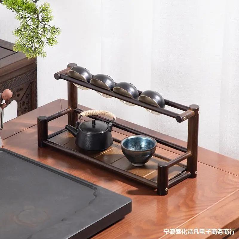 Desktop Bogu Frame Solid Wood Table Tea Set Purple Clay Pot Frame Display Room Storage Bamboo Trays Decorative Coffee Holder