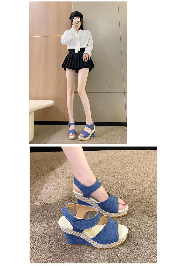 Women's Platform Wedge Peep-Toe Sandals with Round Toe High Heel for Outdoor Wear