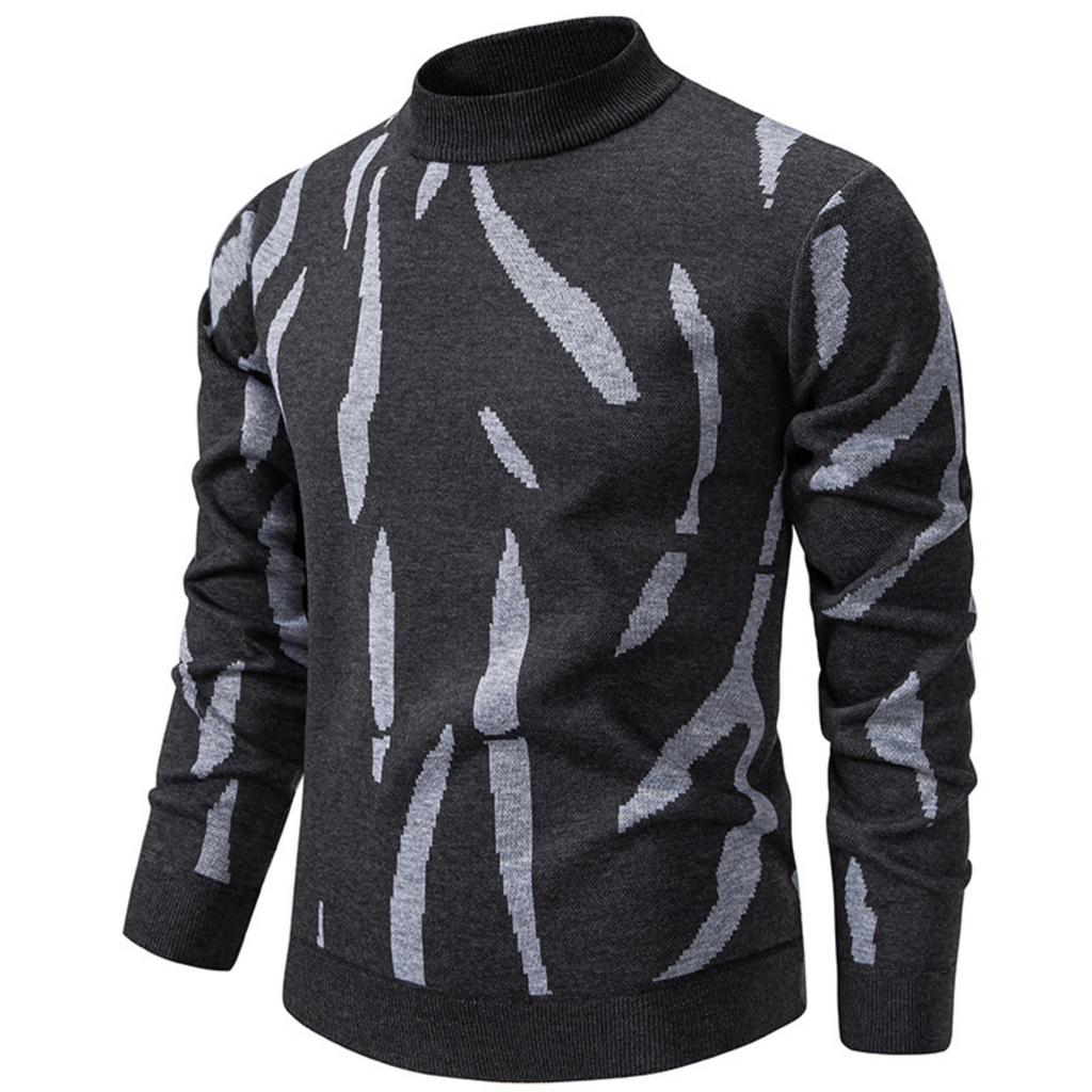 Men's Casual Semi-high Neck Pullover Sweater, Men's Fleece And Thickened Warm Casual Pullover Sweater