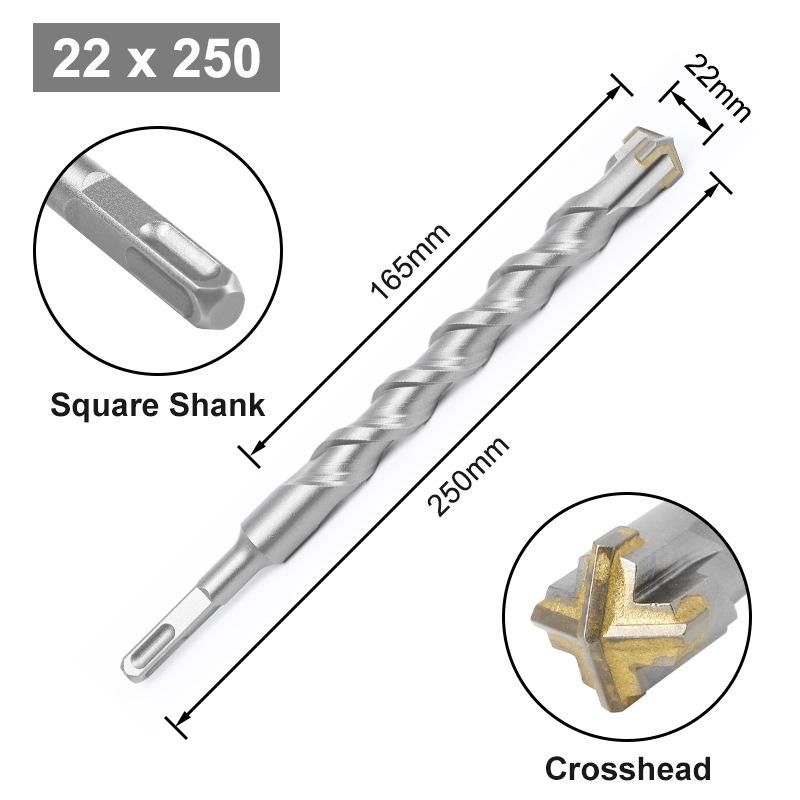 Cross Bit Four-Blade Electric Hammer Bit Carbide Impact Drill Concrete Reinforcement Square Shank Round Shank Five-Pit Shank
