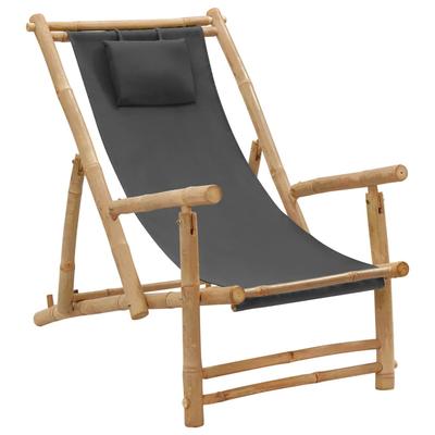 Vidaxl Bamboo and Dark Grey Canvas Sun Lounger