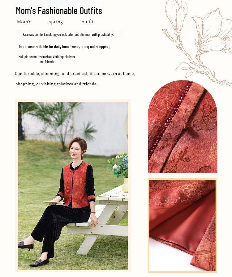 Chinese Gold Velvet Vest Set for Middle-Aged Women - Spring/Autumn Noble Lady Style