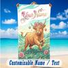 Cow Highland Theme Beach Towel Personalized Custom Name & Text Soft Quick Dry Beach Towel for Swimming Travel