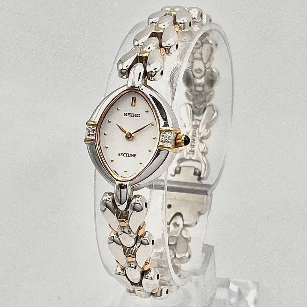 Used SEIKO Exceline Diamond Bezel 2P New Battery Ladies 1F20-6B60