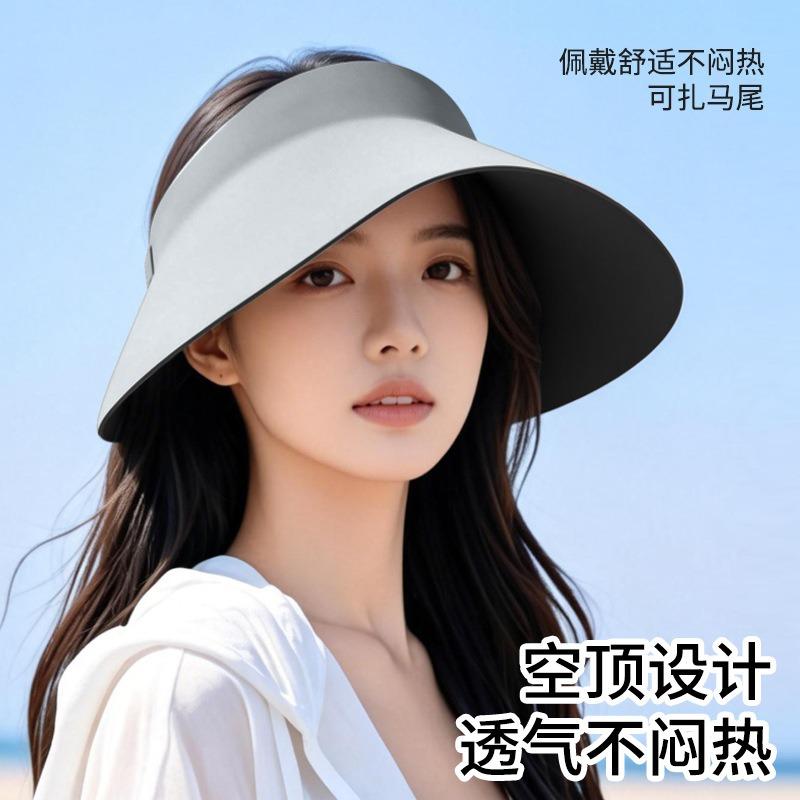 Shumeijia Adult Sunscreen Hat Women's Sun Hat UV Protection Sun Hat Empty Top Large Brim Lampshade Hat Foldable
