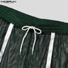 INCERUN Men Elastic Waist Mesh Sheer Stitching Beach Mini Pants Shorts Home Wear