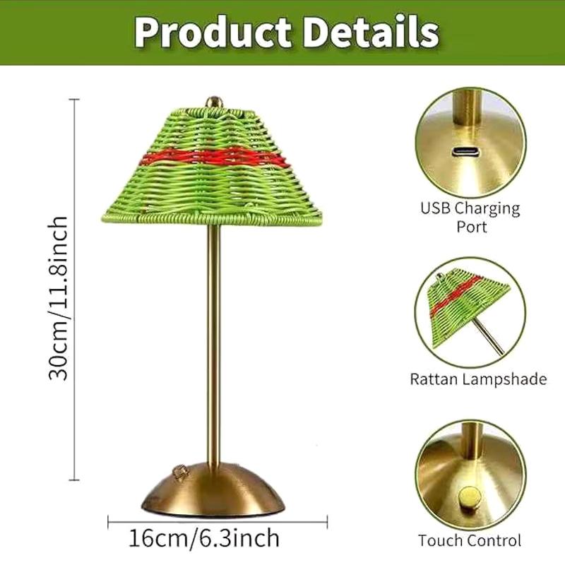 LED Rattan Wiederaufladbare Schreibtischlampe Sanfter Schein Retro Atmosphäre Beleuchtung für Südostasiatischen Stil Yoga Raum Dekor