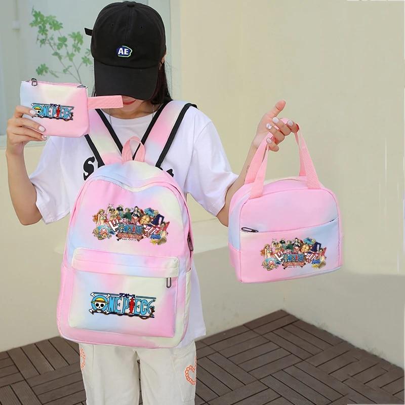 3 stk/sett Tilbake til skolen ryggsekk Anime ett stykke jenteryggsekksett Kawaii skoleelever Gutt Barn Matpakke Blyantboks