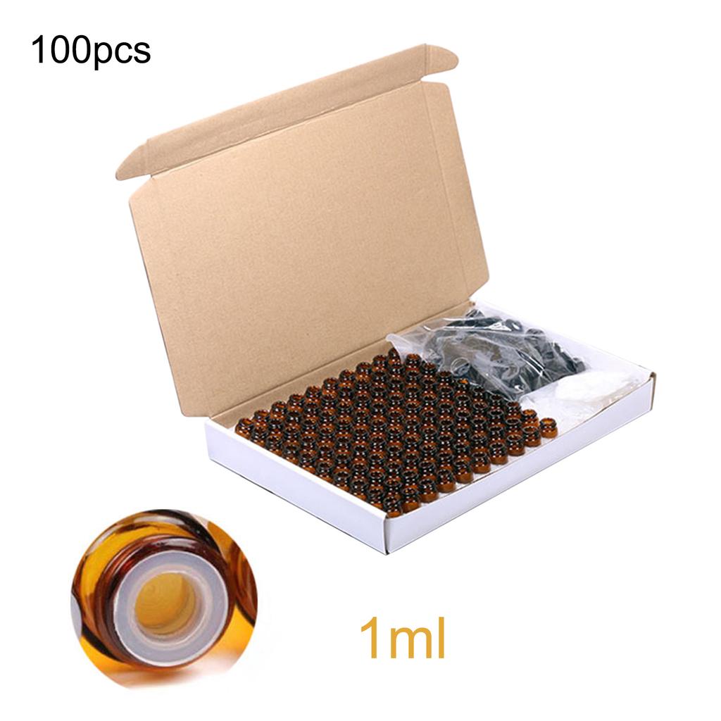 100Pcs Essential Oil Bottle Mini Small Portable Travel Glass Liquid Formulas Container Brown 2ml