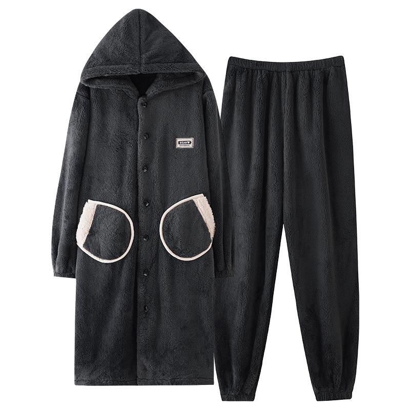 Teen men's pajamas autumn and winter 1011 new plush nightgown coral fleece thickened two-piece set loungewear