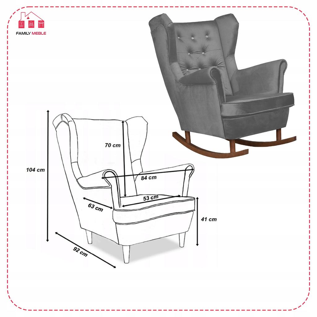 Diana Rocking Chair, Scandinavian, Family Meble, Grey Crystals