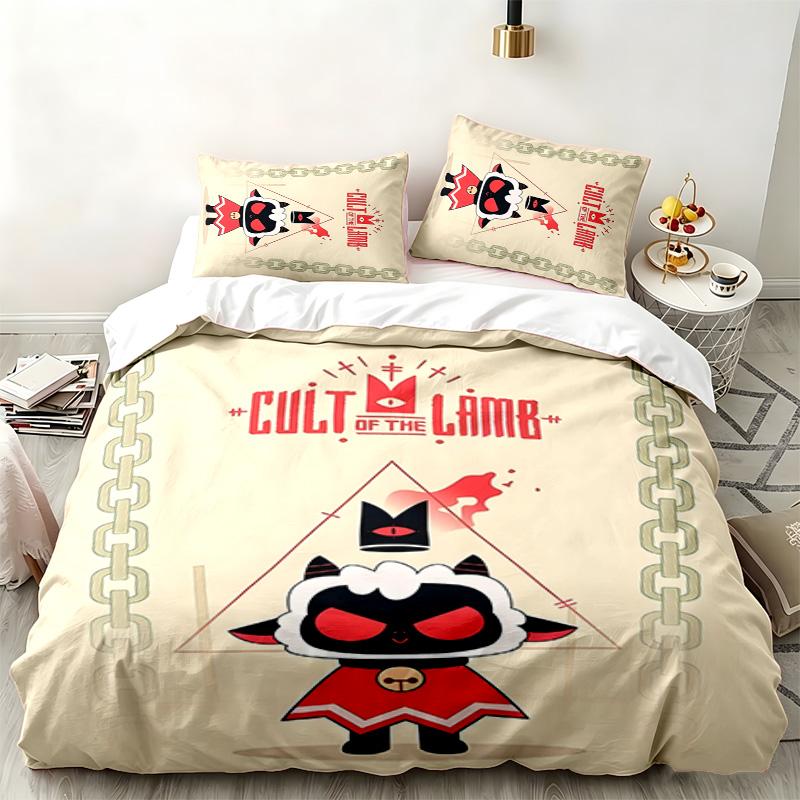 Cult of the Lamb 3pc set Perfect for bedroom use Comfortable bedding set includes a duvet cover and two pillowcases Ideal birthday or Christmas gift