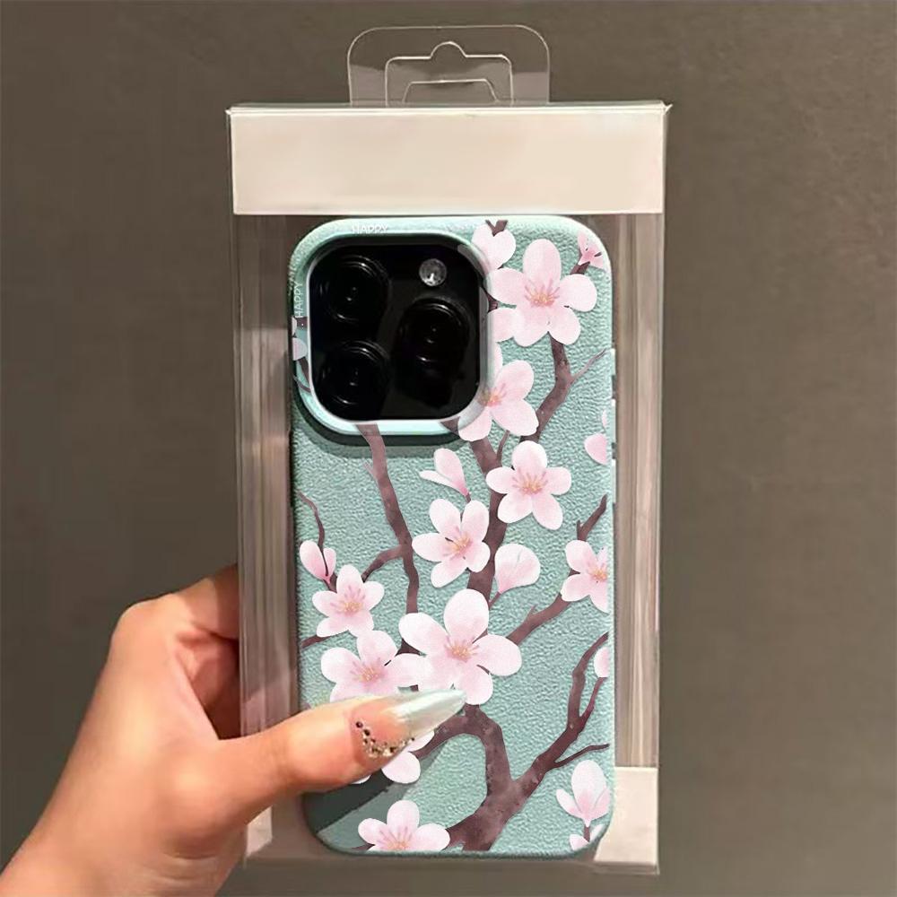 

Pink Cherry Blossoms Imitation Leather Phone Case for iPhone 17 Air 16 E 15 14 Plus 13 12 11 Pro Max XS Max Soft Silicone Cover iPhone XS Max