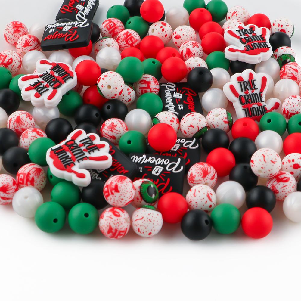 44 Pcs/Lot Mixed Style Silicone Beads Halloween Series Silicone Focal Bead Flower DIY Jewelry Handmade Accessories