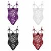Open Crotch Women Underwear Deep V Lace Sling Nightwear Sweet Lace Bow Bodysuit  Home