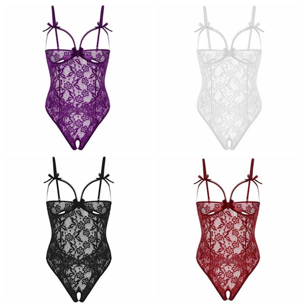 Open Crotch Lace Bow Bodysuit Mesh Hollow Lace Sling Nightwear Sweet Women Underwear  Gifts