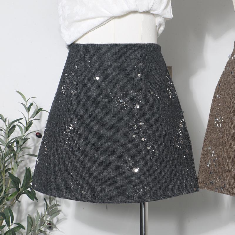 2025 Winter Beaded Sequin High-Waist A-line Skirt - Slim Fit, Anti-Exposure, Hip-Hugging Design