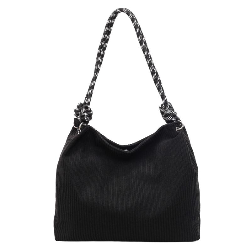 

Винтажная вельветовая сумка большой вместимости, женская однотонная сумка под мышкой/на плечо чёрный