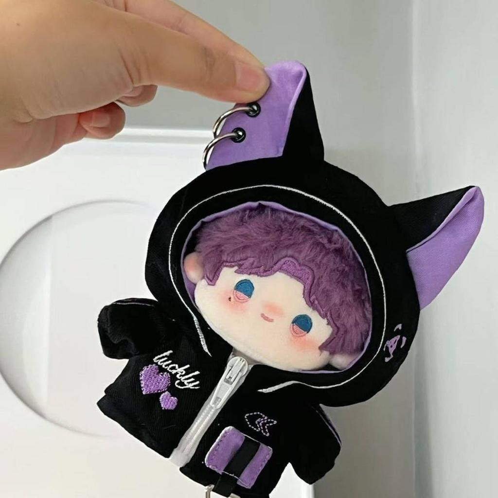 AXLUCE - Plush Clothes - Cat Ear Cyberpunk Hoodie - Plush Toy - Clothes - 10cm - Doll (Purple)