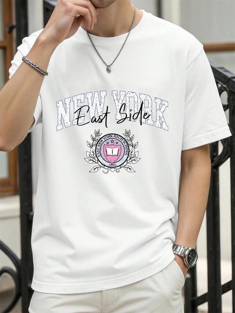 New York East Side Print TShirt Mens Cotton Hip Hop T Shirts ONeck Summer Basics Clothes Casual Trendy AllMatch Short Sleeve
