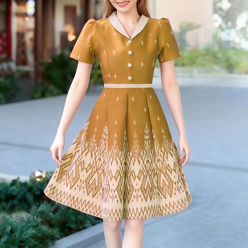 

ZANZEA Женское летнее повседневное платье с принтом и кукольным воротником и короткими рукавами 5XL оранжевый