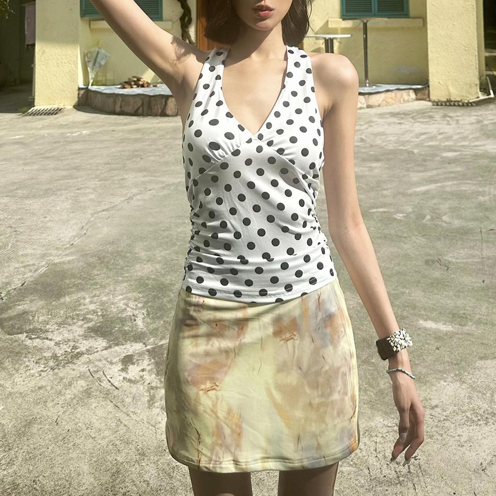 European and American style summer new women's clothing fashion temperament polka dot neck V neck fresh and sweet small vest