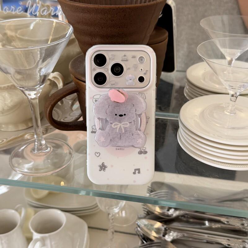 Kawaii Cartoon Dog Phone Stand Case IPhone 15 16 17 Pro Max Double Layer IMD Anti-Scratch Drop Protection