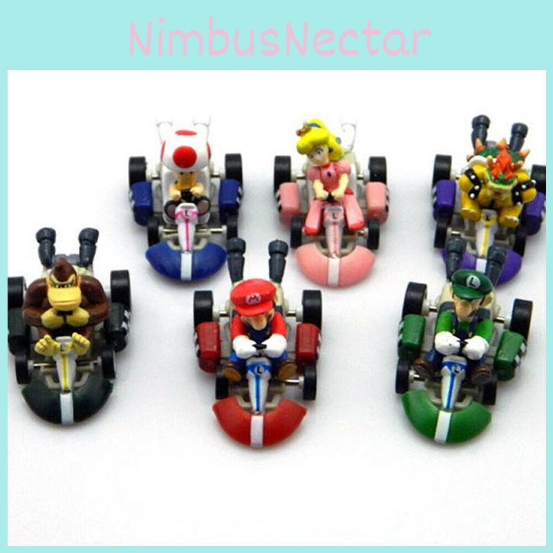 Super Mario Bros Kart Pull Back Car Action Figure Set 6 Pcs Colorful Collectibles