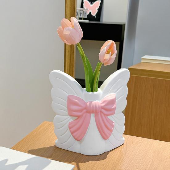 Schmetterling Vinyl Blumenvase Modernes Schleifenknoten Blumenhalter Behälter Heim Büro Tisch Mittelstück Dekorative Blumenvase