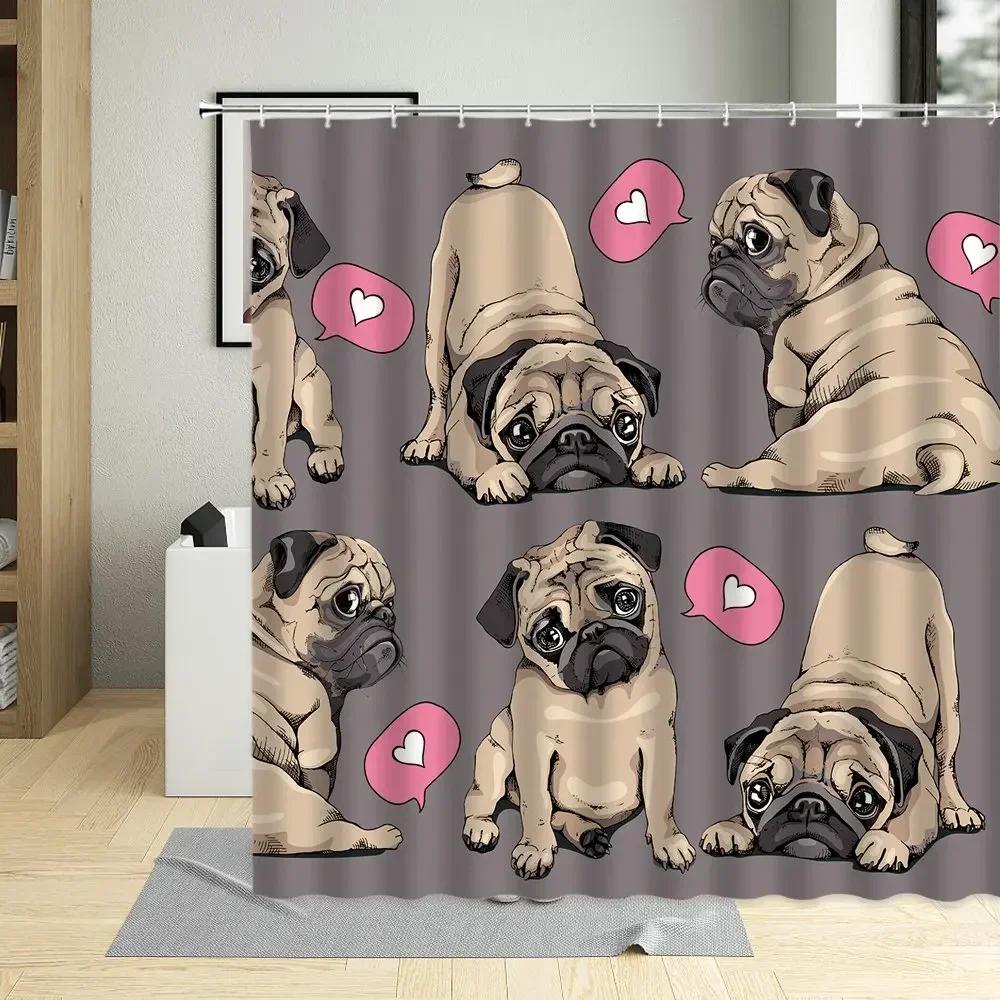 Creative Pug Funny Puppy Dog Pattern Shower Curtain Waterproof Polyester Fabric Bath Curtains Pet Shop For Home Decor With Hooks