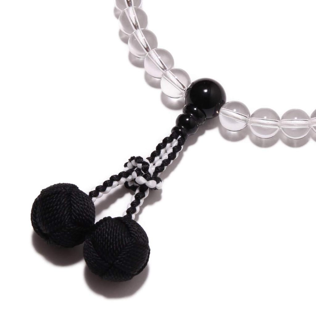 Nenjudo Made in Japan Women's Prayer Beads, Genuine Quartz and Black Onyx, Silk Tassel, Prayer Beads Bag Included, Suitable for All Sects