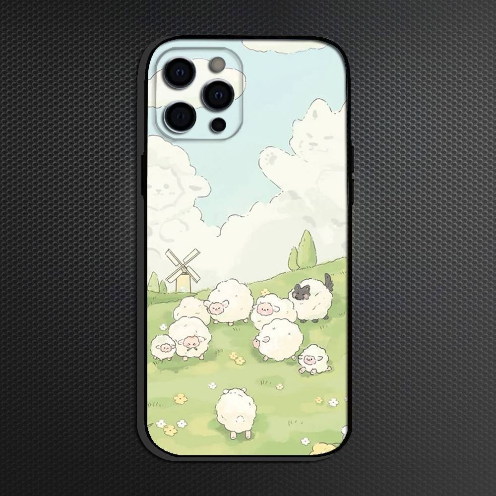 Little Sheep Phone Case For iPhone 16,15,14,13,12,11 Plus,Pro Max, Others Soft Black Cover