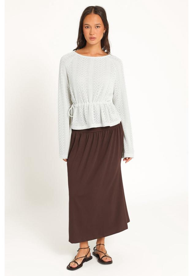 2026 Autumn/Winter Women's Knit Boat Neck Sweater with Waist-Cinching and Hollow Design